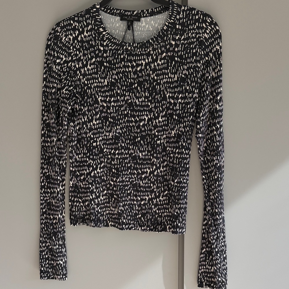 rag and bone Women's Black and White Patterned Top